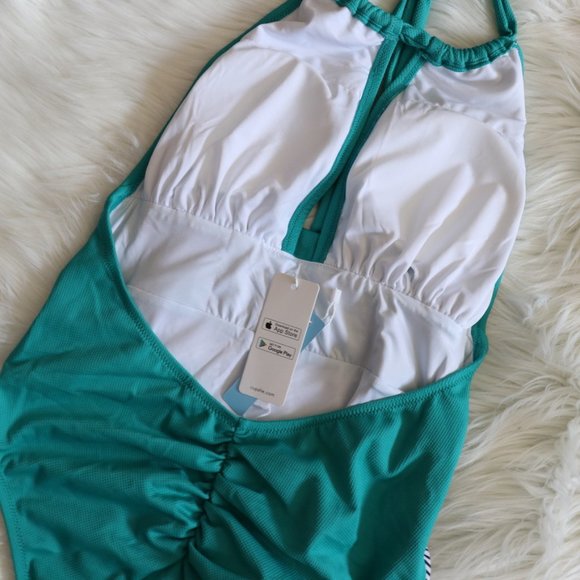 Cupshe Teal and Black Striped One Piece Swimsuit - Picture 7 of 9